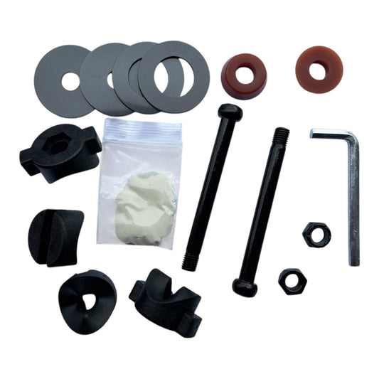 HST 4.0 Flow Kit no springs — Wave Cam, kingpins, bushings, washers, hex tool, and lubricant for two longboard trucks